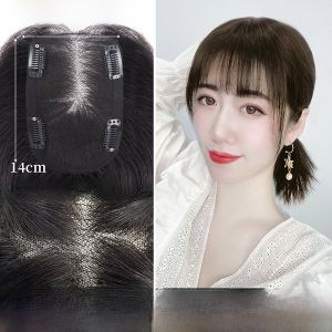 Defancy | Womens Top Bangs Hairpiece Lightweight Breathable Natural Looking Seamless Swiss Net Design Covers Grey Hair