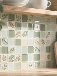 Green Mosaic Kitchen Stickers Self Adhesive Oil Proof Decorative Tile Wall Decals for Kitchen Decoration Non Customizable