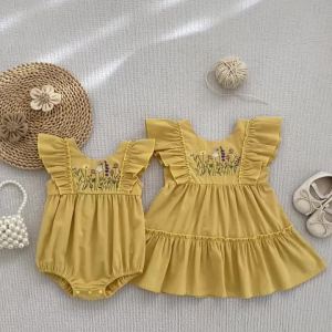 2026 New Summer 2-6Yrs Sister Clothing Kids Princess Embroidery Sleeveless Dresses Cotton Baby Girl Birthday Party Dress