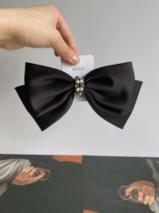 Elegant Black Silk Satin Hair Accessory with Large Bow Design Diamond Clips for Women Fashionable Korean Style Hair Accessories