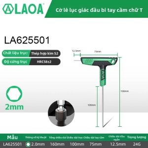 LAOA | LAOA Chuyên Nghiệp Tay Cầm Chữ T Chìa Khóa Lục Giác Cờ Lê S2 Thép Hợp Kim Đầu Bi Lục Giác/Đầu Dẹt Tua Vít Lục Giác Cho Công Việc Kim Loại Hai Đầu Chống Trơn Trượt