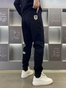 Autumn Winter New Style Luxury Tiger Head Embroidery Sport Sweatpants Men Fashionable All-Match Fleece Thickened Cuffed Casual Pants