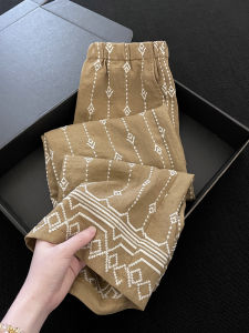 PAIBOLI | French Vintage Khaki Embroidered High Waist Casual Pants Summer New Korean Style Holiday Feel Drape Wide Leg Pants