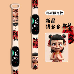 นาฬิกาดิจิตอลสายรัดข้อมือเล่นกีฬาสำหรับเด็กหน้าจอสัมผัสไฟแอล LED ดิจิทัลซิลิโคนนาฬิกาข้อมือการ์ตูนน่ารักจาก Nezha