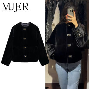 MUJER Black Faux Fur Jackets for Women Plush Demi-season Jacket for Women Long Sleeve Winter Coat Female Warm Womens Jacket