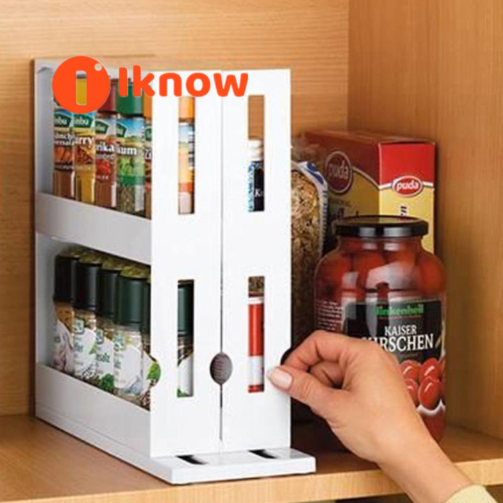 I know Kitchen Rotating Rack Tray for Condiments Spice Storage Bottles Lazy Susan Cabinet Spice Rack Organizer Multifunctional Food Storage Box Modular Two 2 Tiered Shelves Lazada PH