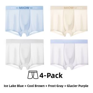 miiow | Mens Ice Silk Underwear Summer Cool Breathable Flat Angle Comfortable No Trace Antibacterial Crotch Shorts Quatrefoil Briefs