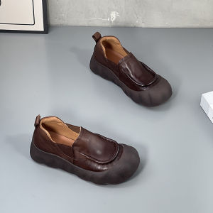Leather Retro Flats Womens Spring New Thick Bottom Casual Shoes Soft Bottom Not Tired Foot Women Shoes Korean Style Roman Style