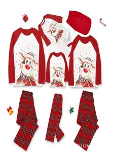Christmas Family Matching Pajamas Cartoon Reindeer Print Party Clothes Home Comfortable Sleepwear for Parents And Kids