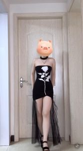 แม็กซี่เดรส เกาะอกสีขาว หน้าสั้นหลังยาวระบายซีทรู ผ้าตาข่ายพิมพ์ลายดอกไม้ด้านหน้า อกสม็อคยางยืด แถม!ปลอกคอผ้า #3098