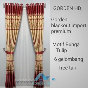 Gorden blackout import premium motif bunga tulip merah gorden jendela pintu kamar tirai minimalis