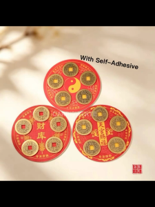 CARRISWERTE Lucky Feng Shui Five Emperors Coin Disk 3 Designs/Self Adhesive No Drill Door & Fridge Ornament for Home & Shop Blessing Wealth Protection