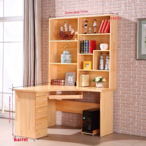 Solid Wood Pine Study Desk Wardrobe Combination with Bookshelf Original Wood Childrens Learning Computer Writing Desk Home Use
