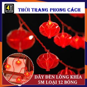 Đèn Rèm Lồng Đèn Thả Nhấp Nháy - Dây Đèn Lồng Đỏ Treo Trang Trí Lễ Tết Dài 5M Loại 12 Bóng - Dây Led Lấp Lánh Đêm Noel Hình Cầu Lồng Đỏ May Mắn Phát Tài / Đèn Trang Trí Đèn Đom Đóm - Đèn Chớp Nháy
