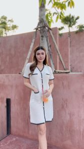 MesubShop เดรสไหมพรม งานสวย สายเกา ห้ามพลาด มินิเดรส ผ้าไหมพรม เดรสแขนสั้น เดรส ไหมพรม รุ่น เดรสyy G101A