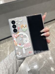 Samsung ZFold7 ZFold5 ZFold6 ZF4 Phone Case Foldable Screen Protective Cover Super Cute 3 Stand Hard Shell Magsafe W2025 Sweet Style