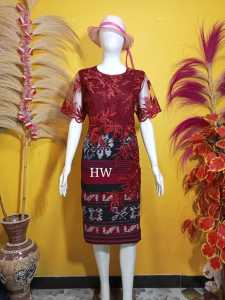 DRESS TENUN MIK BROKAT MERAH MAROON