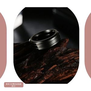Black Titanium Steel with Double Line Middle Stainless Steel Ring Male Female Couple Men Women Rings