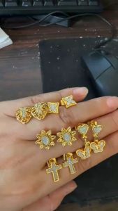 14k 4 pairs Bangkok gold earrings Mixed