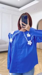 NANDO ATASAN KEMEJA WANITA KERAH CUTIE BUNGA BORDIR BAHAN KATUN POPLIN FASHIONABLE KOREA TERBARU