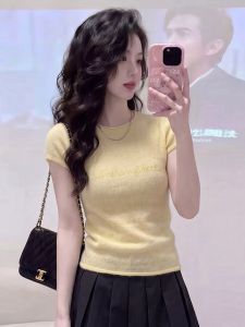 PEIXI | Elegant Yellow Embroidered T-shirt Short Sleeves