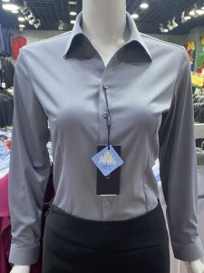 Gray V-Neck Bamboo Fiber Shirt Womens Professional Fashion Anti-Wrinkle Slimming Workwear Comfortable Breathable Long Sleeve