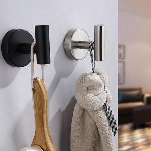 Punch-Free Stainless Steel Single Hook Strong Self Adhesive Wall Hanger For Clothes Hat Bathroom Household Storage Organizer