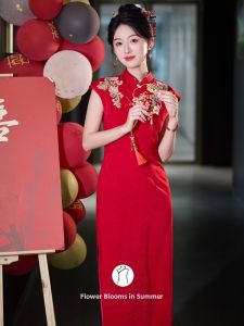 Bridal Teatime Dress Red Cheongsam Modified 1pc