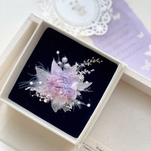 Sweet Plum Plant Ring Fairy Purple Feather Outdoor Wedding Ring Flower Brooch Hair Clip Garden Lawn Wedding Accessories
