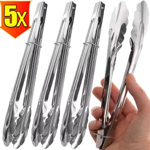 5Pcs Stainless Steel Food Tongs Dessert Bread Clips Catering Barbecue Specialised Buffet Food Tongs Kitchen Gadgets