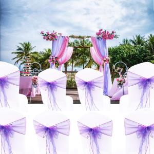 25PCS Wedding Chair Decoration Organza Chair Sashes Knot Bands Chair Bows For Wedding Party Banquet Event Chair Decors