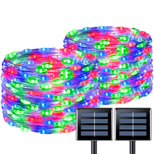 ไฟโซลาร์เซลล์แบบสาย 1 เส้น สำหรับภายนอกอาคาร กันน้ำ ไฟ LED 8 โหมด ไฟประดับตกแต่งคริสต์มาส สำหรับลานบ้าน สวน ต้นไม้ ระเบียง