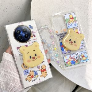 Ins Casing Realme 13 + Realme 13 Pro+ 12 Note 60 C61 NFC Plus 5G 4G New Trend Creative Fashion Pooh Bear Spongebob Anti-fall Shockproof Phone Case with Bracket and Bracelet 2024