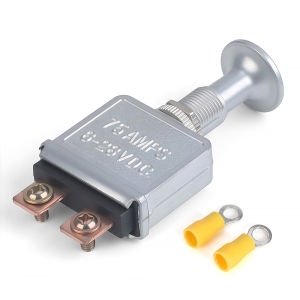 75A Push Pull Switch 2 Position 6-28V DC SPST On Off Silver Plated Body with 2 Yellow Terminals For Automotive Trucks Off Road
