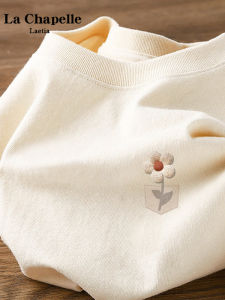 เสื้อยืดแขนสั้นผ้าฝ้ายแท้ La Chapelle สำหรับผู้หญิง ฤดูร้อน 2025 ใหม่ แขนสั้นหลวมๆ สไตล์หลวมๆ เสื้อตัวบนขนาดเล็ก