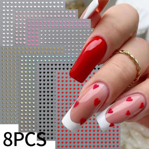 8Colors/Set 3D Love-Heart Nails Stickers Mini Sweet Hearts Self-Adhesive Nail Art Sliders Valentines Day DIY Manicure Decals 1