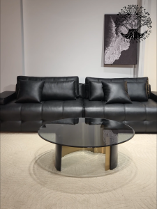 Bàn trà sofa bàn phòng khách bàn cafe BANGLE MINOTTI nhập khẩu mặt kính tròn inox mạ Gold brush