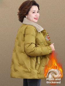 New Chinese Style Womens Winter Jacket Thickened down Cotton Padded Embroidered Coat for Middle-Aged And Elderly Fashionable Loose Fit