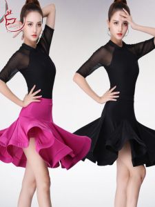 Latin Dance Practice Suit Adult Half Skirt Ice Silk Performance Costume Spring Summer Short Sleeve for Women in Various Dance Styles