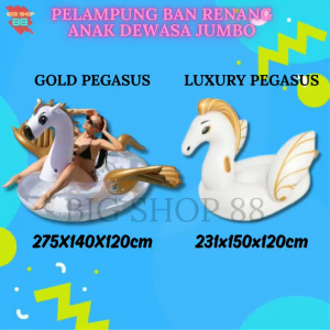 SUPER JUMBO BAN RENANG ANAK DEWASA BIG GIANT INFLATABLE FLOATIES EMAS GOLD LUXURY UNICORN PEGASUS RIDE ON MATRAS AIR RENANG