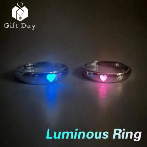 【Gift Day】Fashion Blue Love Heart Luminous Ring for Women Men Fluorescent Ring Glow In Dark Adjustable Couple Finger Rings Jewelry Gifts