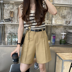 กางเกงขาสั้นทรงหลวมเอวสูงสไตล์เกาหลีสำหรับผู้หญิง กางเกงขายาวทรงเอ 5 จุด ทรงหลวม กางเกงขายาวทรงหลวมสำหรับผู้หญิง