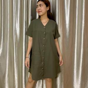 Dress Wanita / Dress Kancing / Dress Katun Rami / Dress Kantong / Dress Polos