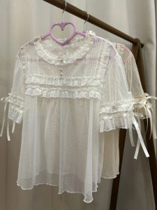 Lolita Lace Short Sleeve Blouse Inner Wear Transparent Thin Fabric Summer Shirt Glass Sugar Paper Underdress Womens Fashion