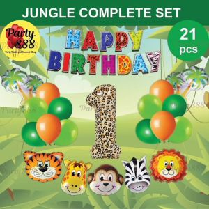 Safari Jungle theme party Animal Shaped foil Balloons Birthday Decorations complete set simple easy decoration with big number foil balloon Jungle 01Party888