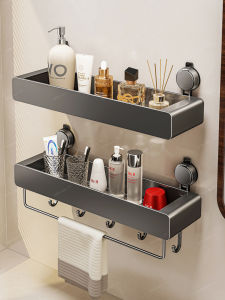 Bathroom Wall-Mounted Storage Rack Suction Cup Toilet Washstand Organizer No-Drill Carbon Steel Shelf Nordic Style Home Cleaning Tools