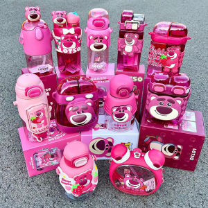 Strawberry Bear Series Childrens Water Cup Plastic Tritan High Aesthetic Value Summer Student School Specialty Cup with Straw