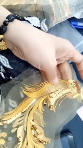 1Pair Embroidered Lace Applique Phoenix Sequins Beading Sew On Patch Repair for Wedding Dress