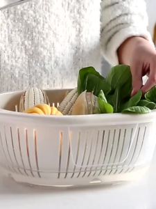 Multifunctional Double-layer Draining Basket Transparent Lid Kitchen Storage and Washing Basin