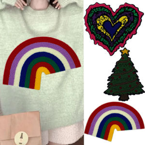 New Arrival Large Heart Christmas Tree Rainbow Towel Embroidery Cloth Sticker Sweater Hole DIY Decoration Clothing Patch